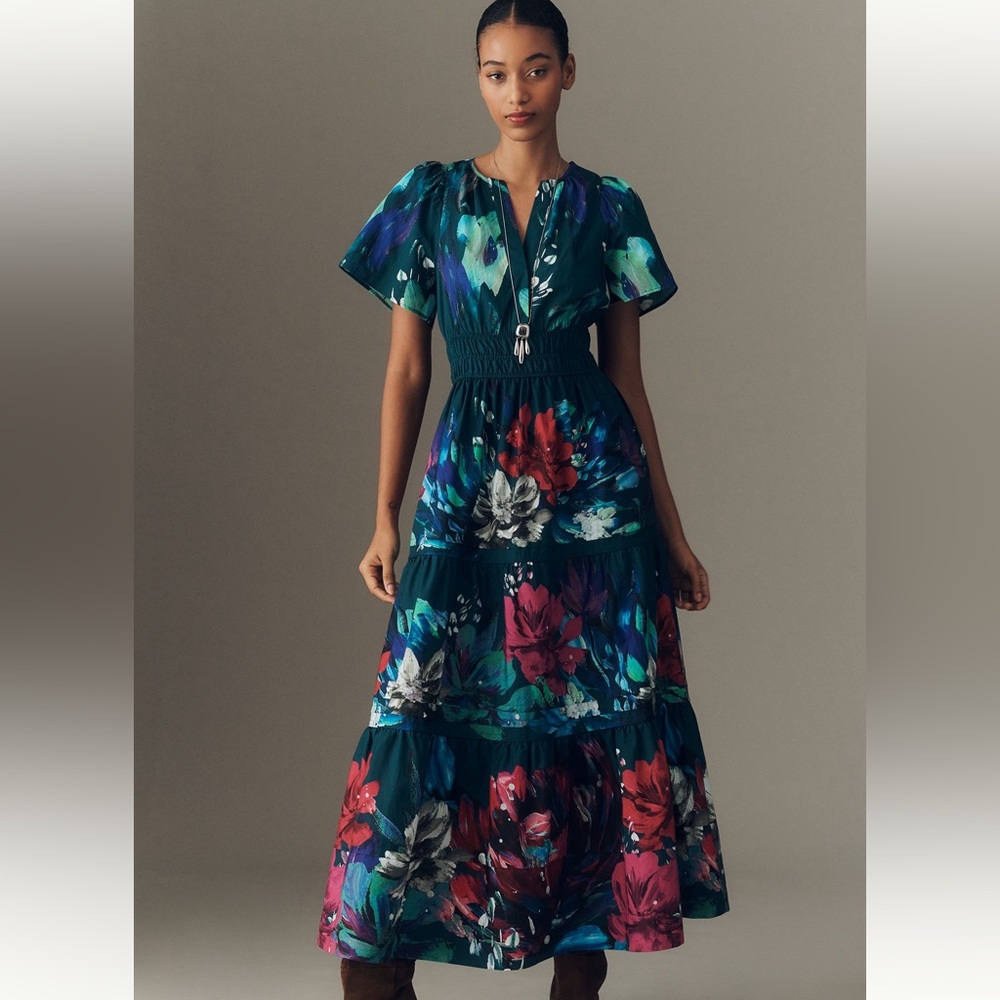 Anthropologie Somerset maxi dress short sleeve dress with pockets